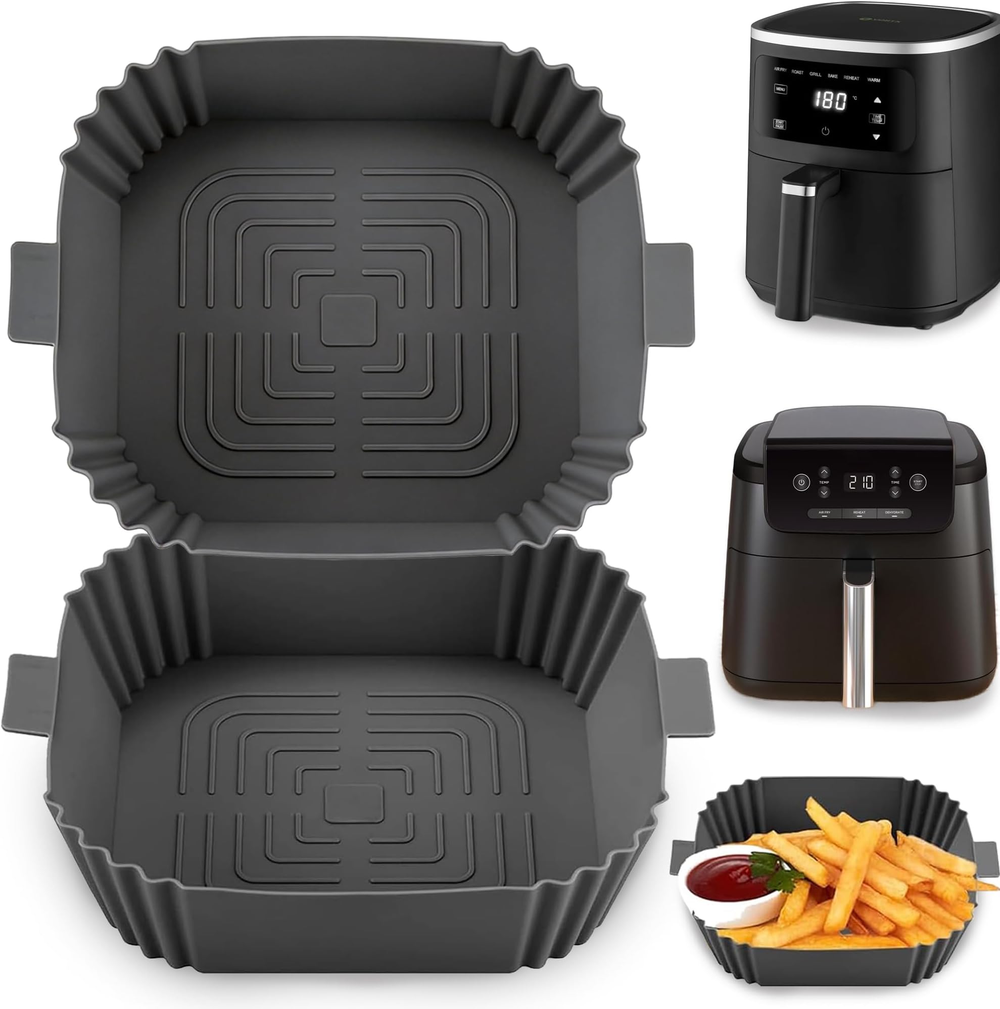 Air Fryer Liners-Square Silicone Air Fryer Liner Reusable,2pcs Air Fryer Silicone Liners Accessories Airfryer Liner Non-Stick Air Fryers Basket Tray for COSORI,Ninja,Tefal EY245840,Tower,Chefman