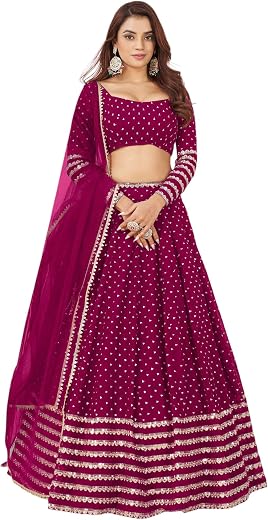 Zeel Clothing Women's Sequins Zari Embroidered Georgette Salwar Suit Material (5074-Wedding-Lehenga-Choli-Latest; Free Size)