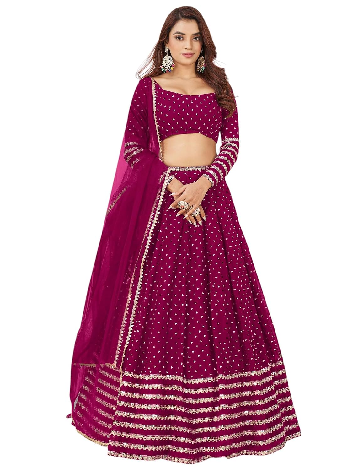 Zeel Clothing Women's Sequins Zari Embroidered Georgette Salwar Suit Material (5074-Wedding-Lehenga-Choli-Latest; Free Size) - Review, Price and Buying Guide