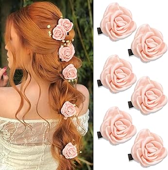 Amazon.com : YAEISM 6PCS Pink Flower Hair Clips Small Satin Rose