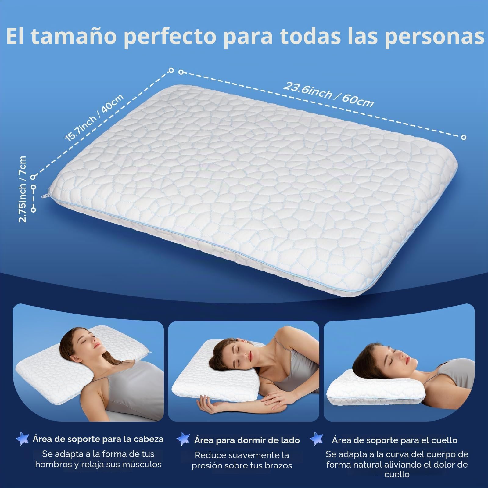 SUPA MODERN Almohada Cama ultrafina y plana para dormir, almohada de espuma viscoelástica de 2,25 pulgadas de altura, almohada ultrafina, de perfil bajo, para dormir de Stomach Back Sleeper