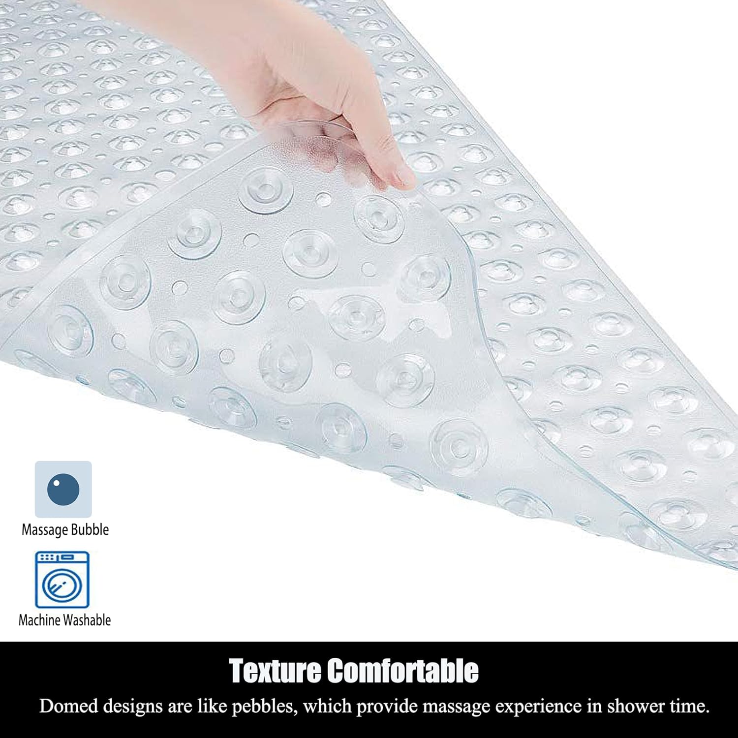 Bathtub and Shower Mats, 28 x 15 Inch Non-Slip Bath Mat, Machine Washable Bath Tub Mat with Suction Cups & Drain Holes for Bathroom, Beige - Image 5