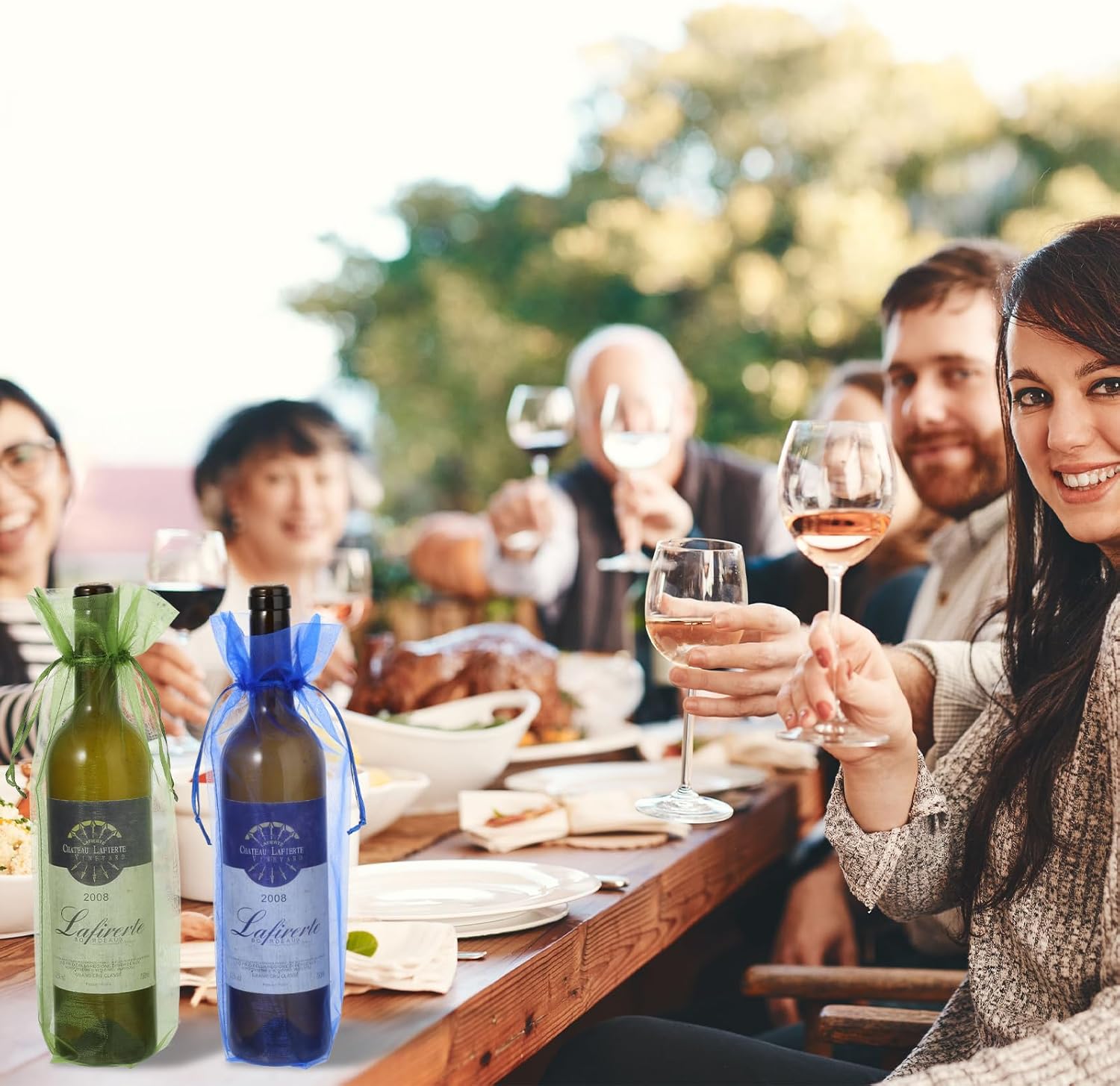 60 Pcs Sheer Organza Wine Bags 14.6 x 5.5 Wine Gift Pouches Sheer Mesh Wines Gift Pouches Reusable Bottle Wrap Bottle Covers Drawstring Gifts Wrap Bags Dresses for Wedding Christmas Baby Shower - Image 4