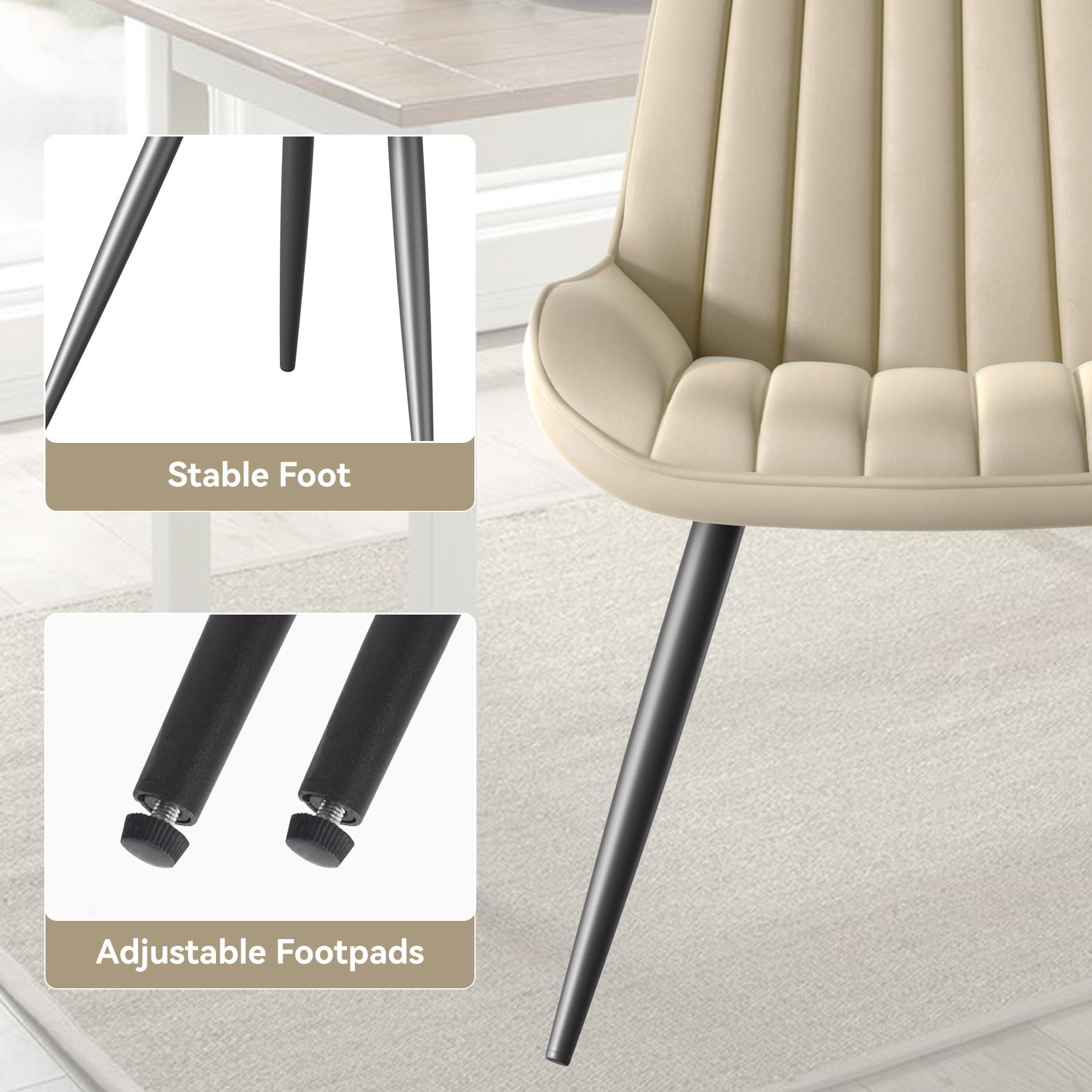 Hawthyhome Esszimmerstühle 2er Set Polsterstühle mit 10 cm Dicke Sitzkissen Künstlicher Stoff Dining Chair Küchenstuhl mit Rückenlehne Moderne Sessel Metallbeine Beige