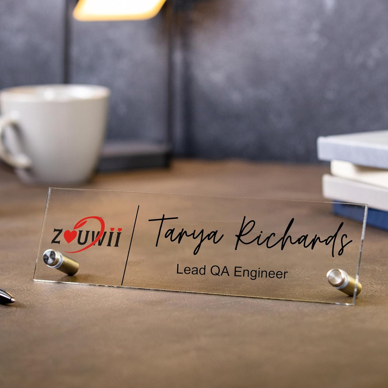 Frosted Standing Name Plate with Logo - 10x2.75" Desk Name Sign with Business Logo, New Job Office Decor, Promotion Gift, Coworker Gifts