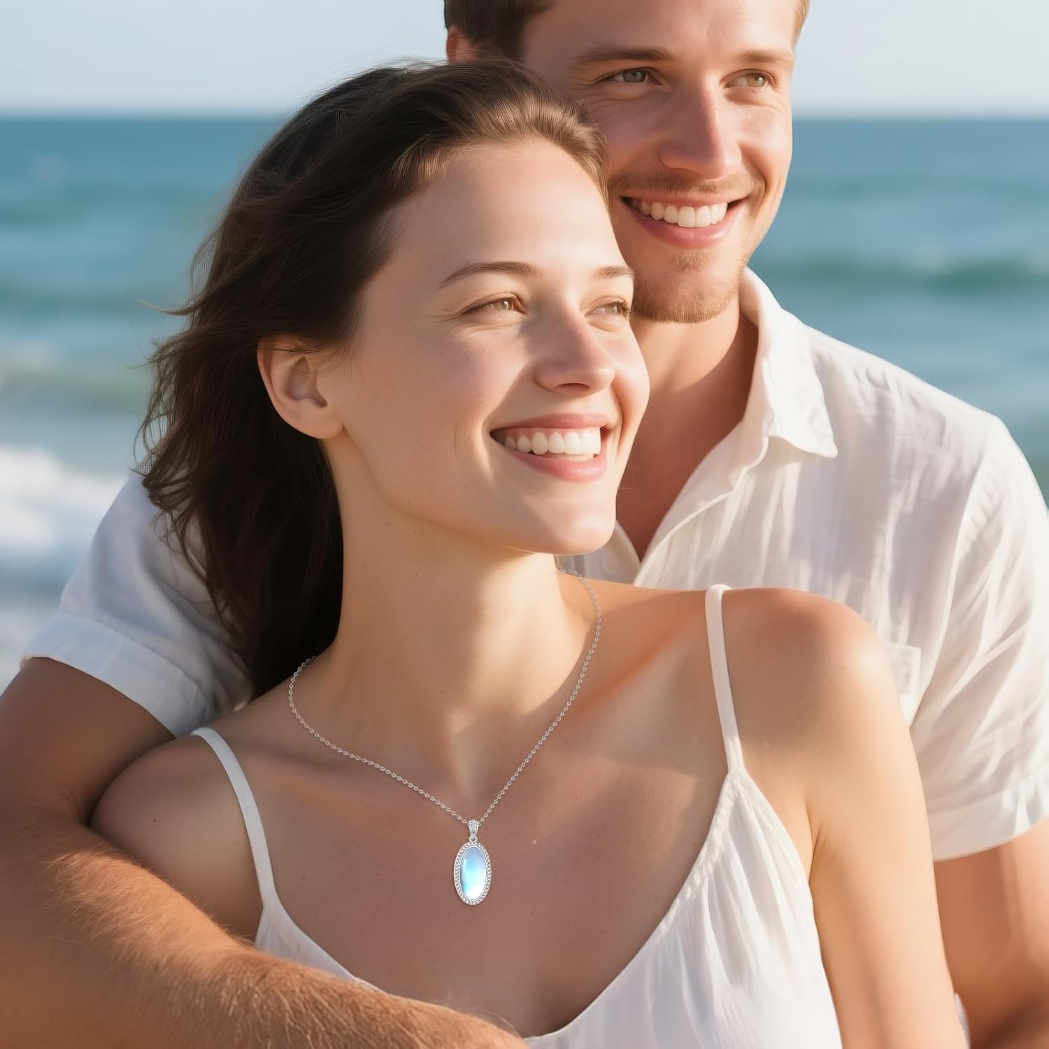 925 Sterling Silver Diamond Moonstone Necklace, Dainty Moonstone Necklaces for Women, Jewelry Gift for Birthday Anniversary Valentine's Day, with 18+2inch Chain - Image 3