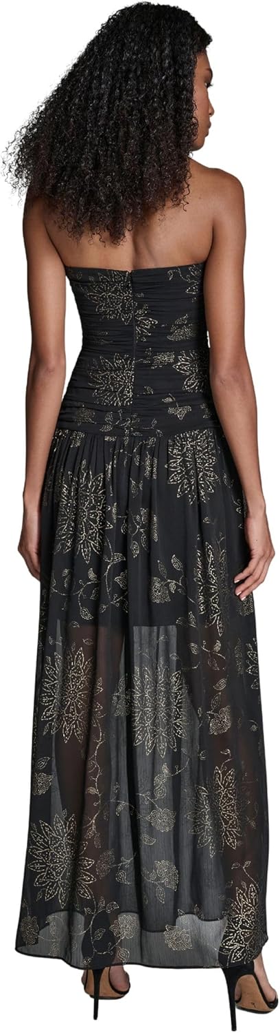 BCBG Women's Strapless Round Neck Floral Drop Waist Maxi Dress - Image 3