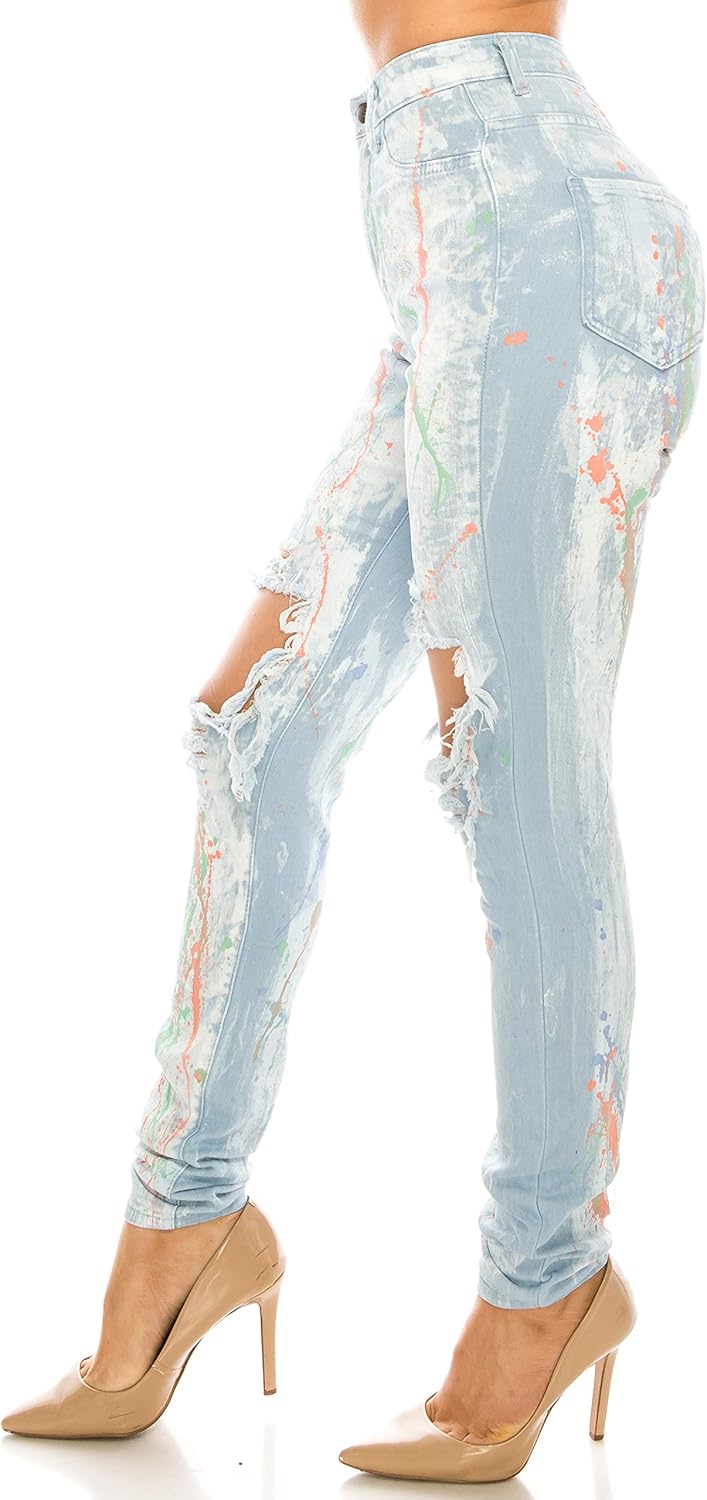 Aphrodite Washed Skinny Jeans for Women - High Waisted Printed Painted Embellished Stretch Skinny Fit Slim Denim Pants