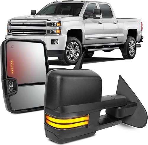 OCPTY Espejos de remolque con calefacción eléctrica para Chevy 2014-2018 para Gmc 2014-2018, carcasa negra, espejos de remolque calefactables con