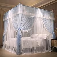 Vista 3 de VETHIN Cortina de cama de 4 esquinas con volantes y dosel de princesa - Doble capa de red acogedora y mosquitero de 4 aberturas para decoración