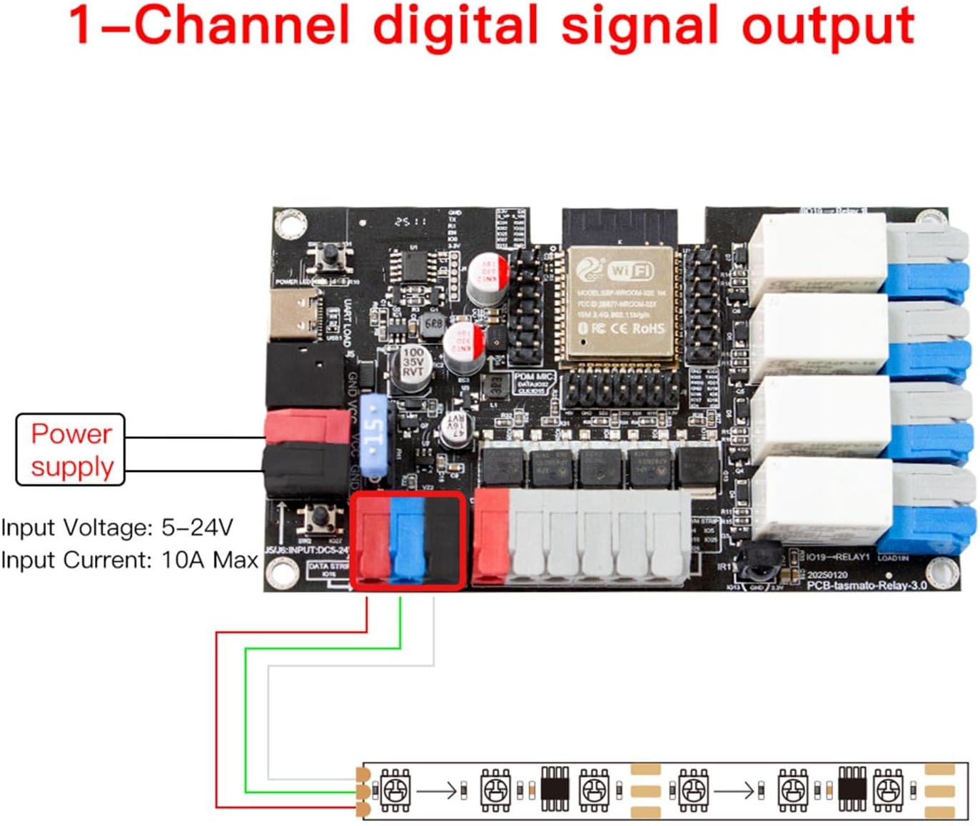 Power supply connection for LIGHTEU GLEDOPTO GL-DM-001W module