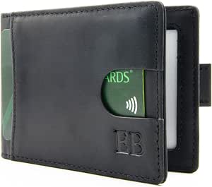 Only Brand RFID Blocking Slim Bifold Wallet - Genuine Leather With Money Clip & Pull Strap, Munich Brown