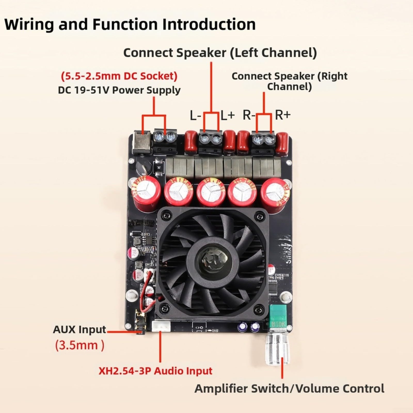 Placa de amplificador TPA3255 de doble canal de alta potencia, circuito de potencia pura de 600 W, entrada DC19-51 V, caja de metal de ganancia ajustable, protección inteligente MCU (integrado