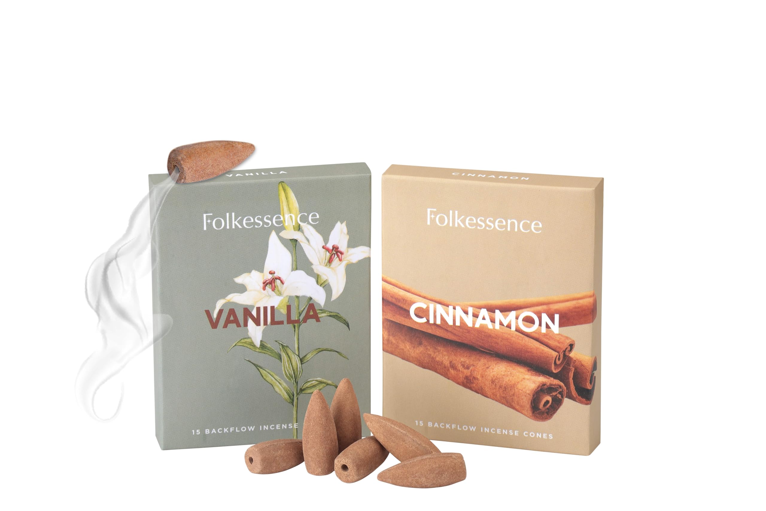 Folkulture Vanilla And Cinnamon Backflow Incense Cones For Waterfall, 30 Total Waterfall Incense Cones Scented, Dual Set - Cones Incense, Assorted Natural Fragrances - Vanilla & Cinnamon Inscents-Cones Waterfall (Vanilla)
