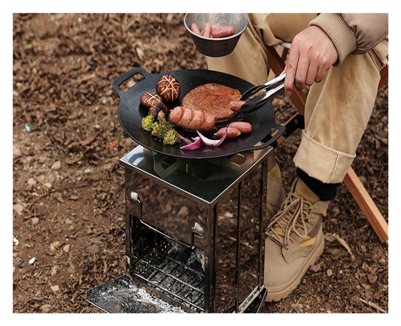 Estufa de Leña Mini Parrilla Plegable de Acero Inoxidable for Exteriores, Ideal for barbacoas, Camping, picnics, Estufas carbón y Parrillas for Barbacoa