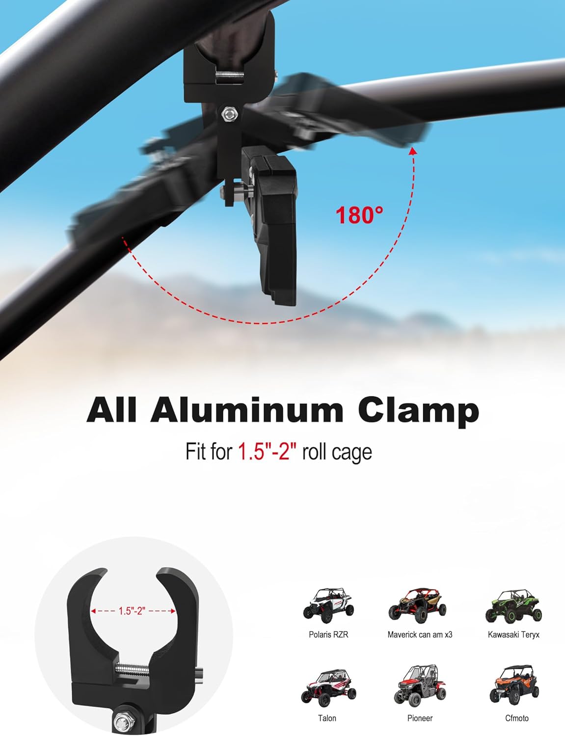 ZIDIYORUO UTV Rear View Mirror, Adjustable SXS RZR Center Rearview Mirror with Aluminum Clamp Fit for 1.5"-2" Roll Bar, Compatible with Polaris RZR, Pioneer, Talon, Can Am X3, Kawasaki, CFMOTO
