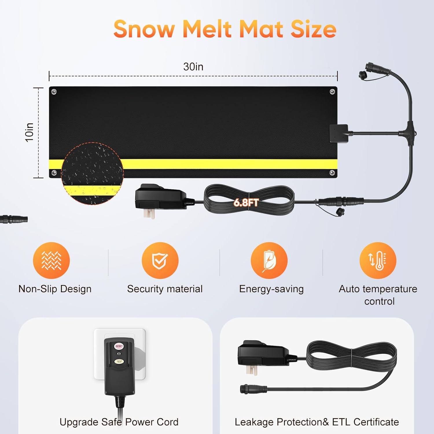 Updated Snow Melting Mats -Heated Outdoor Snow Melting Mats for Walkways, Stairway | Graphene-free - harmless | IP68 Waterproof & Anti-Slip Surface for Driveways,UL Certified Plug (3pcs 10” x 30")