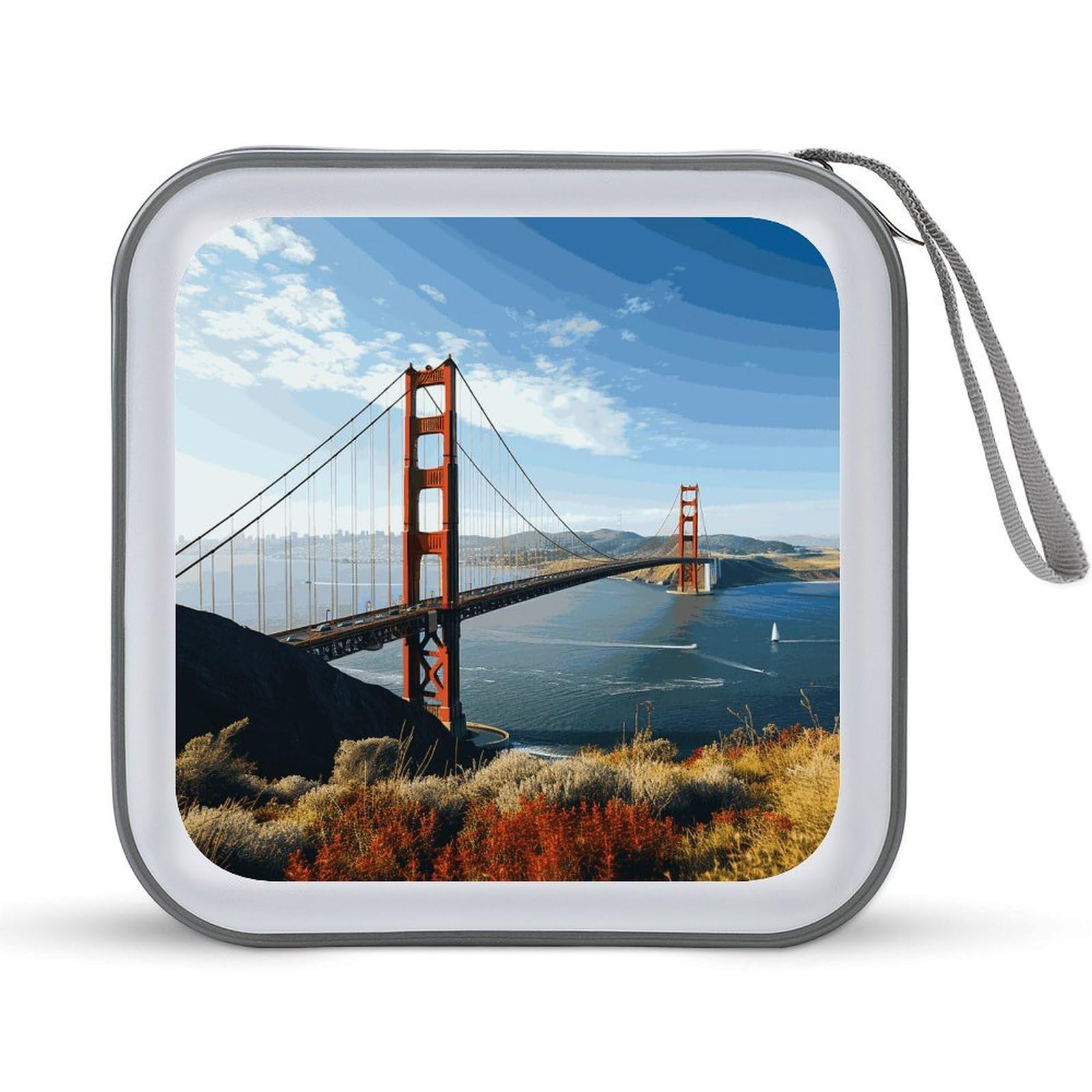 VstaDank San Francisco Golden Gate Bridge 40 Capacity CD Protective Case Zipper Portable CD Collection Bag DVD Case with Handle for Blu Ray Movies, Audio Disc and