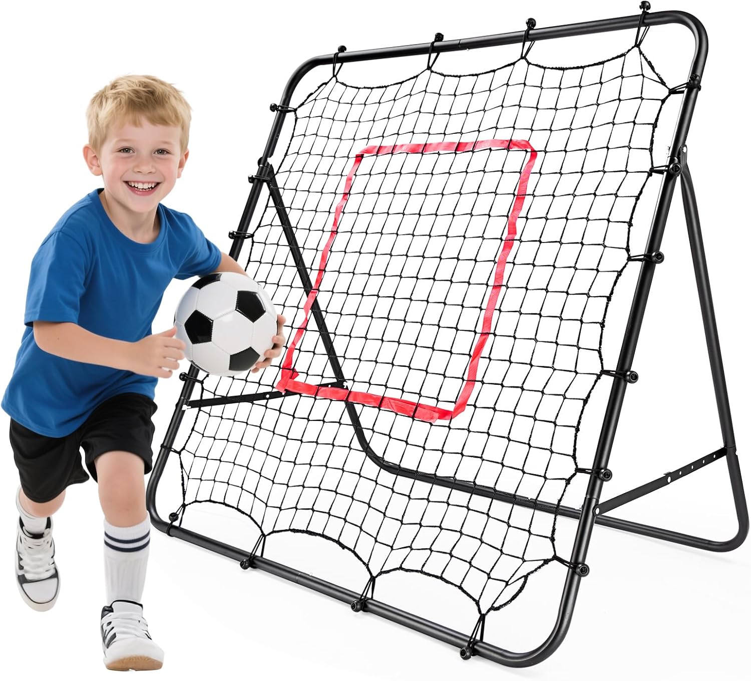 Baseball Rebounder Net Softball Pitch-Back Rebound Net with Attachable Pitching Target and 3 Adjustable Angles, Portable Fielding Trainer Bungee Net Practice Equipment for Backyard, 4 X 4 ft
