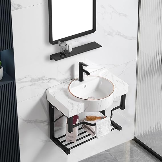 Wall mounted bathroom sink,bathroom vanity with sink,floating bathroom vanity with sink,With bracket,faucet,angle valve,suitable for bathroom,balcony,laundry room,guest room, courtyard ( Size : 45*34