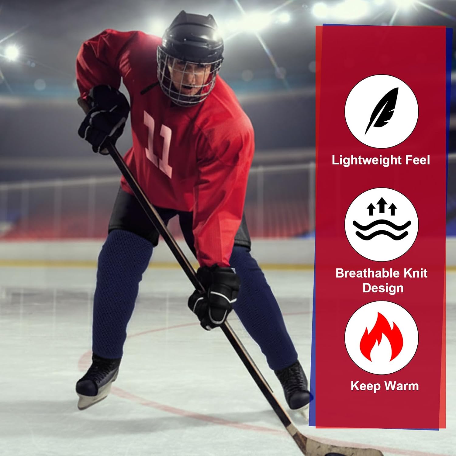 Chicingyou 2 Pairs Knit Hockey Socks Solid Color Practice Ice Hockey Socks for Men, Youth and Adult Sizes, Thick and Durable