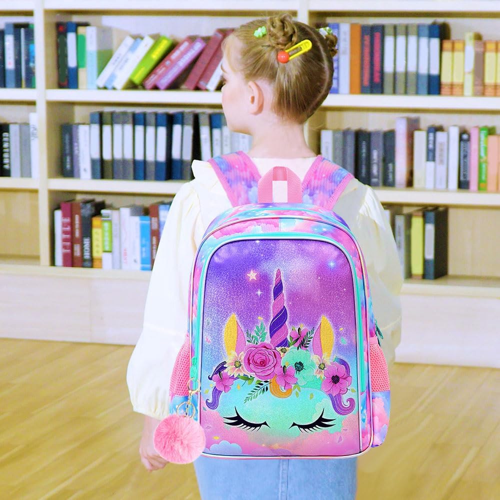 AGSDON 3PCS Backpacks for Girls, 16" Elementary Kids Unicorn Backpack Preschool School Bookbags and Lunch Box - Image 6