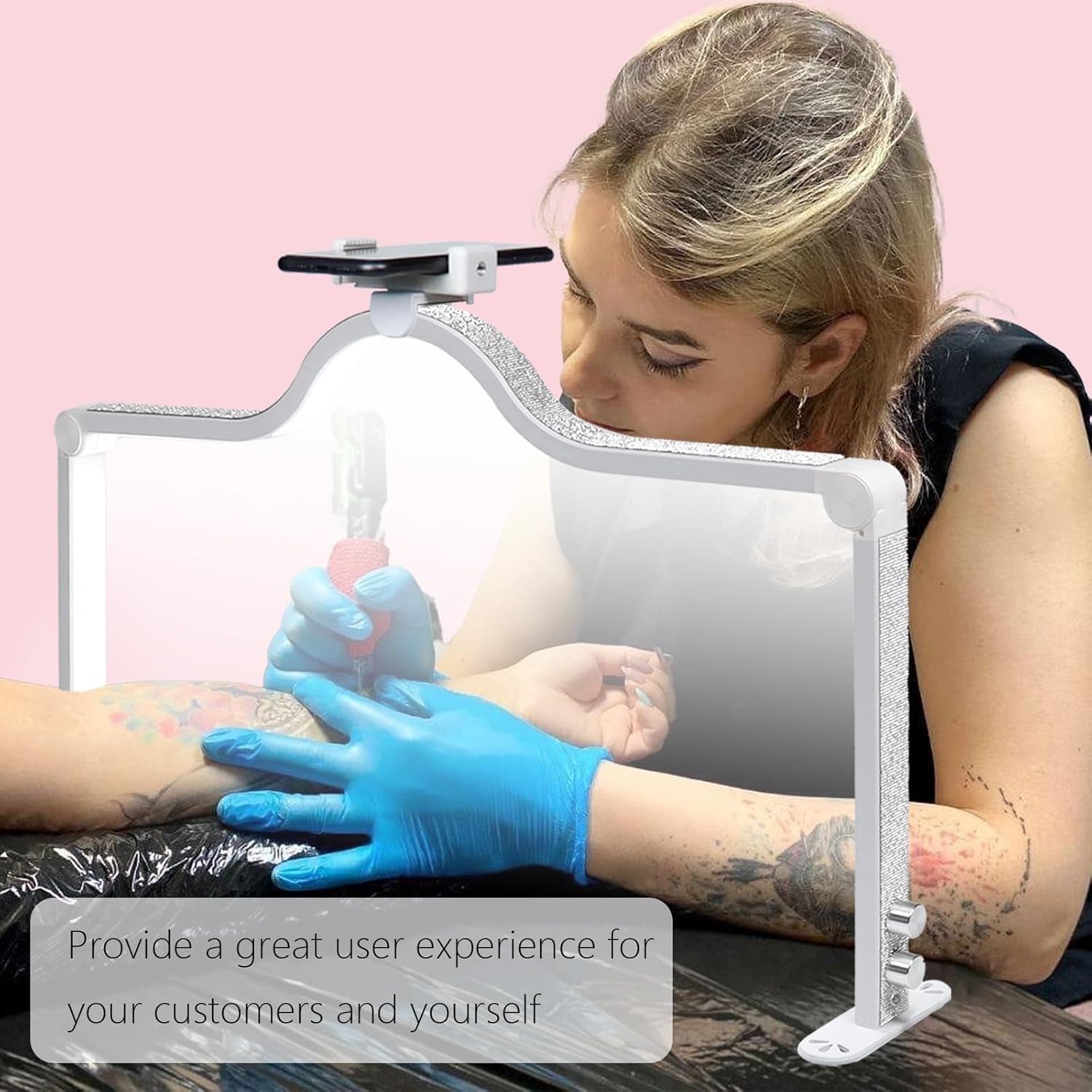 34-Inch Nail Light for Desk, 3-Level Dimming Half Moon Light, 3360LM Lamp, Adjustable with Phone Holder, Eye Protection – Ideal for Nail Techs - White