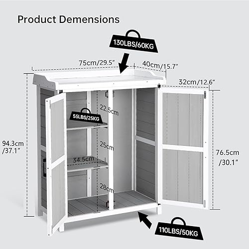 Miniatura 7 de GarveeLife Banco de macetas para exteriores con mesa de metal, armarios de almacenamiento de madera resistentes a la intemperie para exteriores,