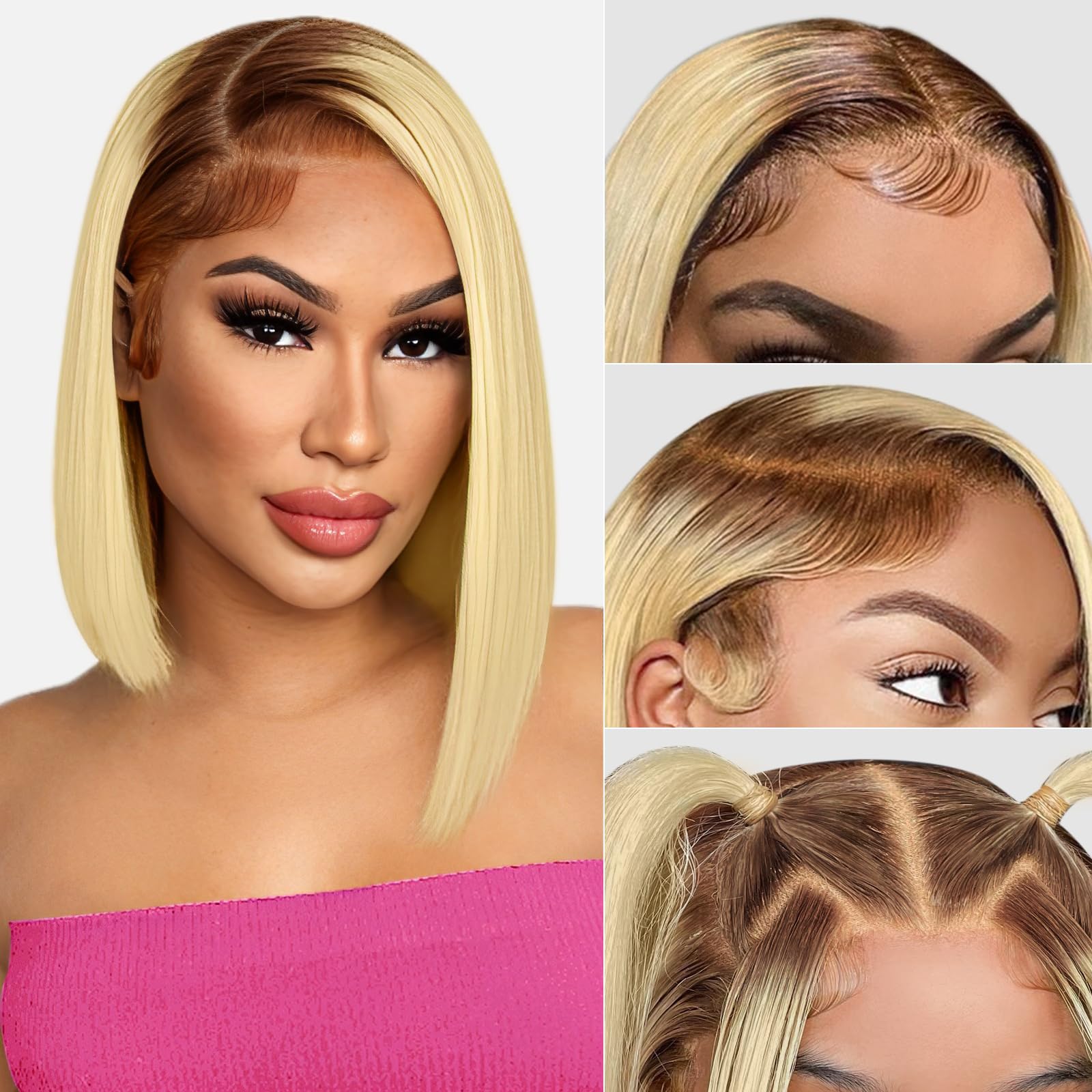 Nwt Sepia lace front synthetic wig long bob 2 tone color T27.613 613 Blonde Wig With Dark Roots Human Hair 13x4 Lace Front  main image 3