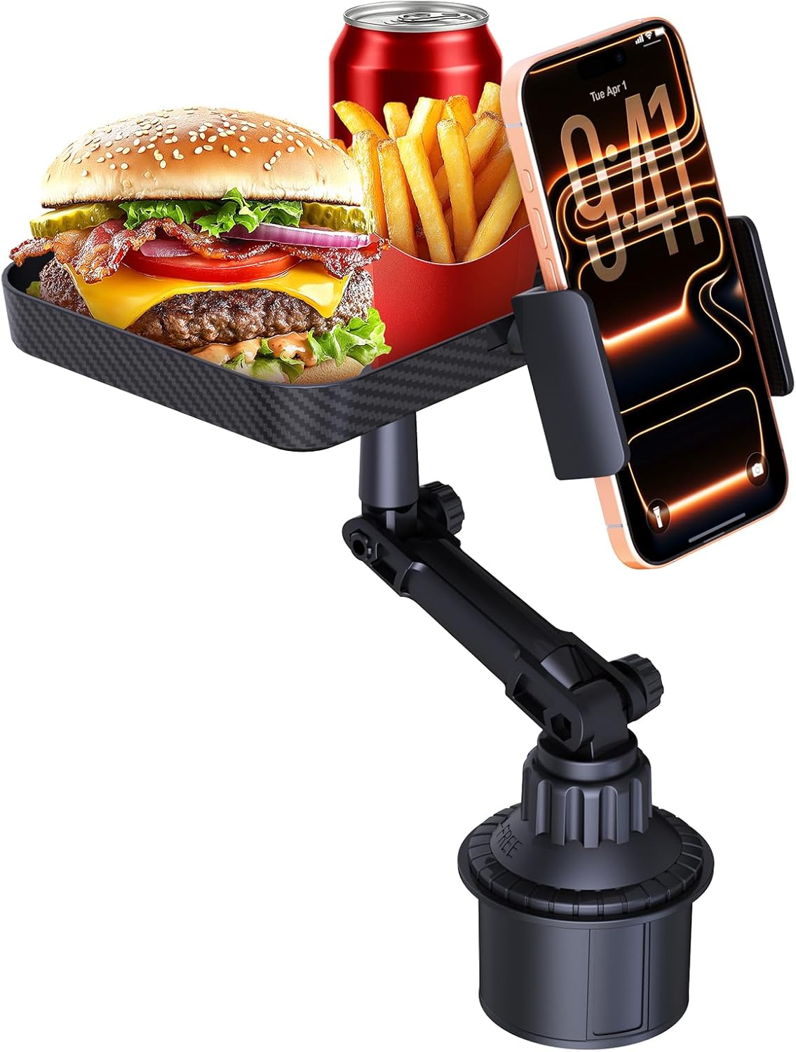 Vitog 3-in-1 Car Cup Holder Expander: 360° Rotating Phone Mount & Food Tray for Travel, Trucking & Daily Drives