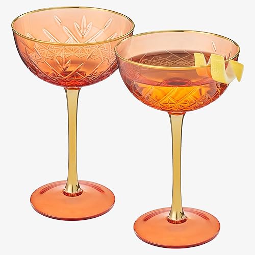 Vista 5 de Vintage Art Deco Coupe for Champagne, Martini, Cocktails Set of 2 7 oz Classic Cocktail Glassware - Manhattan, Cosmopolitan, Sidecar, Crystal