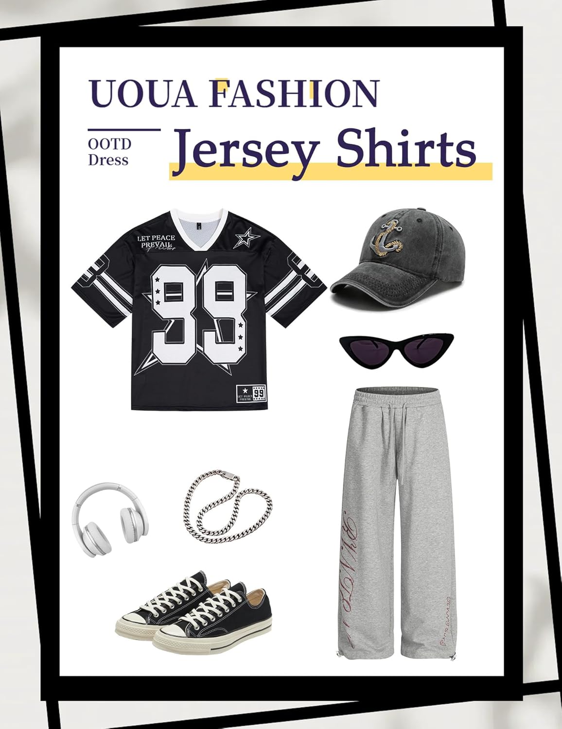 UOUA Mens Jersey Y2k Baggy Shirts Number Graphic Tees Oversized V Neck Tshirts Streetwear Tops - Image 6