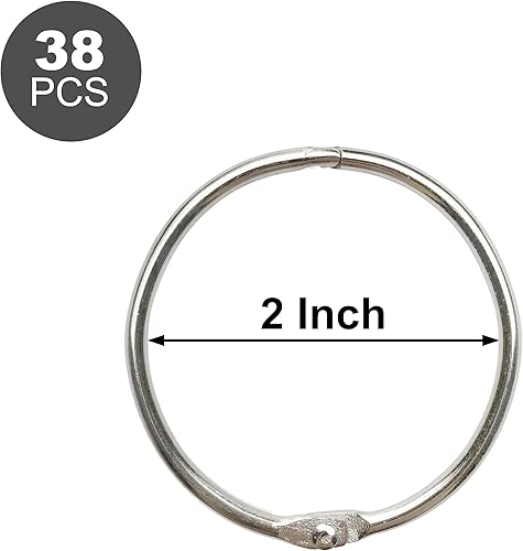 Miniatura 2 de 2 pulgadas (paquete de 38 anillos) para carpeta de hojas sueltas, llavero de metal chapado en níquel, anillos de acero chapado en níquel, plata,