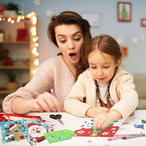 Miniatura 6 de LOKIPA 6 tarjetas de Navidad de pintura de diamante, 5D DIY Diamond Art Tarjetas de Navidad Kit de pintura de diamantes de Navidad Arte de diamantes