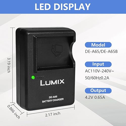 Miniatura 4 de Cargador de batería de cámara DE-A65 para Panasonic: LUMIX DE-A65A DE-A65B DE-A65BA DEA65A DEA65A DEA65B DMC-ZS1 ZS3 ZS5 ZS7 ZS8 ZS10 Cámara