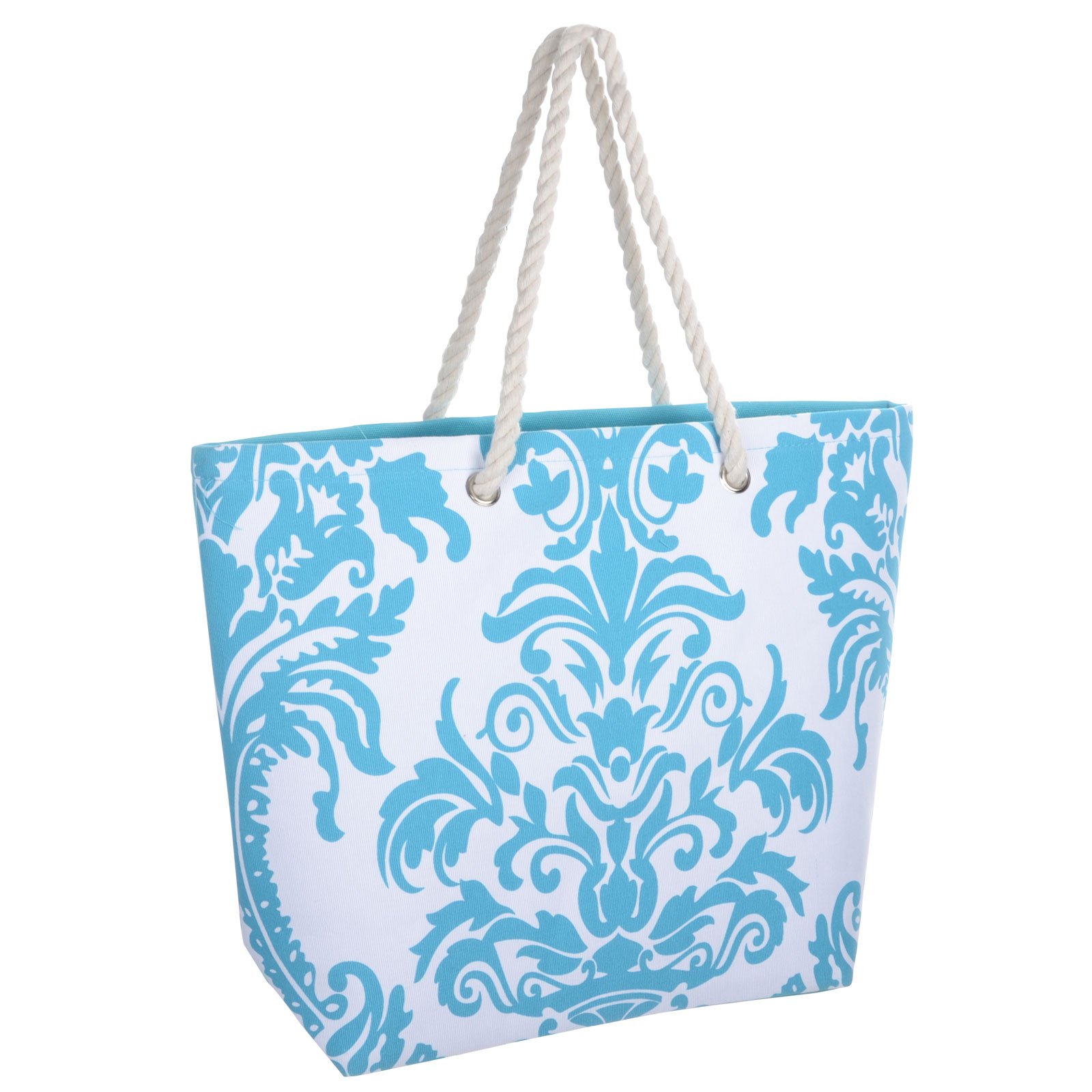 Ladies Blue Floral Canvas Beach Shoulder Bag Tote Shopping Reuseable Handbag