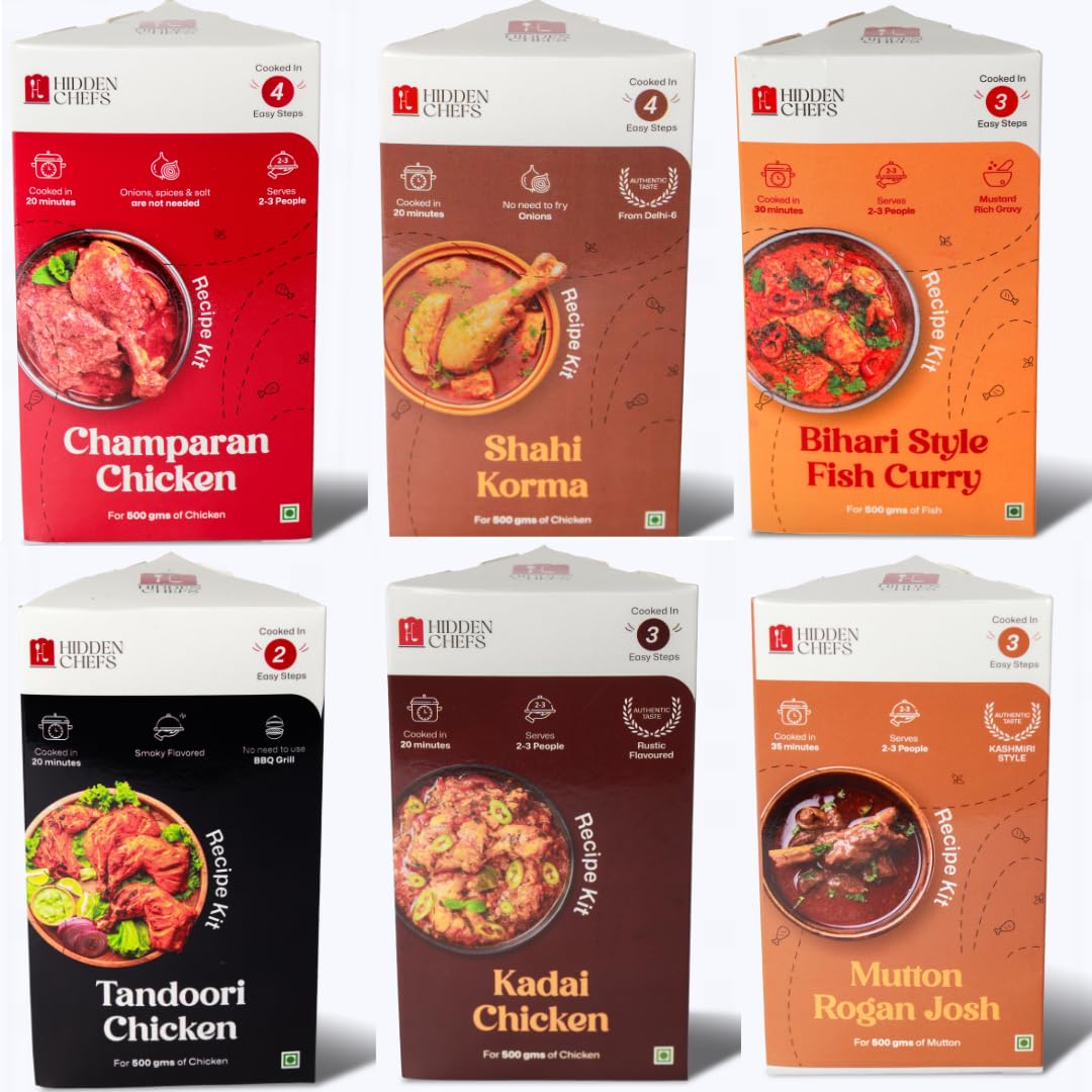 Hidden Chefs All in one Combo - Champaran Chicken, Shahi Korma, Bihari Style Fish Curry, Kadai Chicken, Mutton Rogan Josh, Tandoori Chicken - Set of 6 (B0CZXM48ZD) Amazon Price History, Amazon Price Tracker