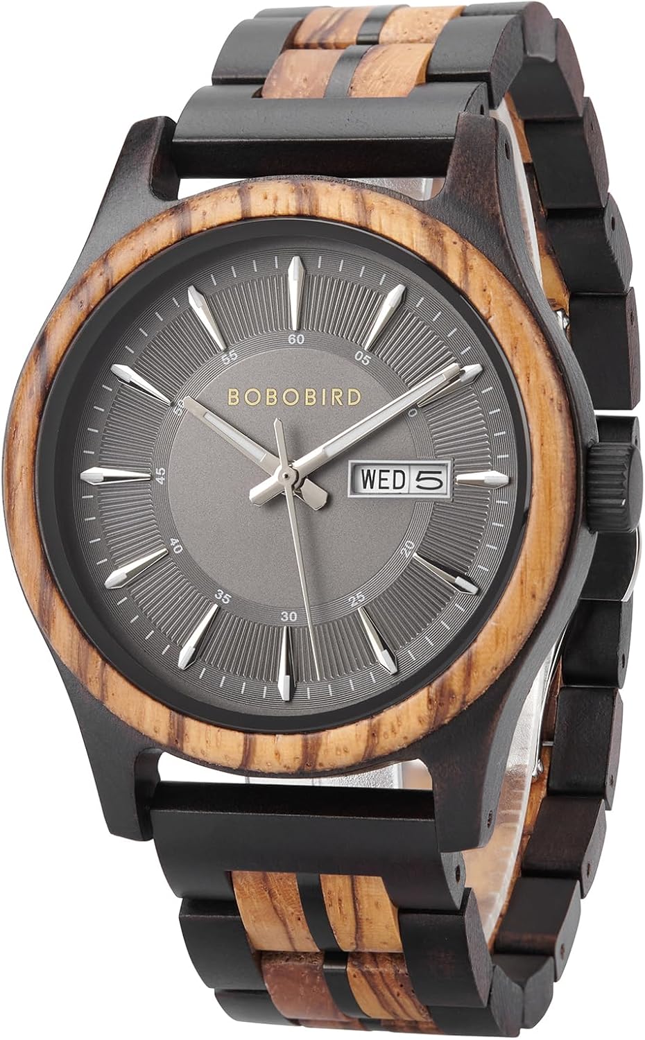 BOBO BIRD Men's Wooden Watch with Quartz Movement Week Date Display Wood Watches 44mm Case for Men