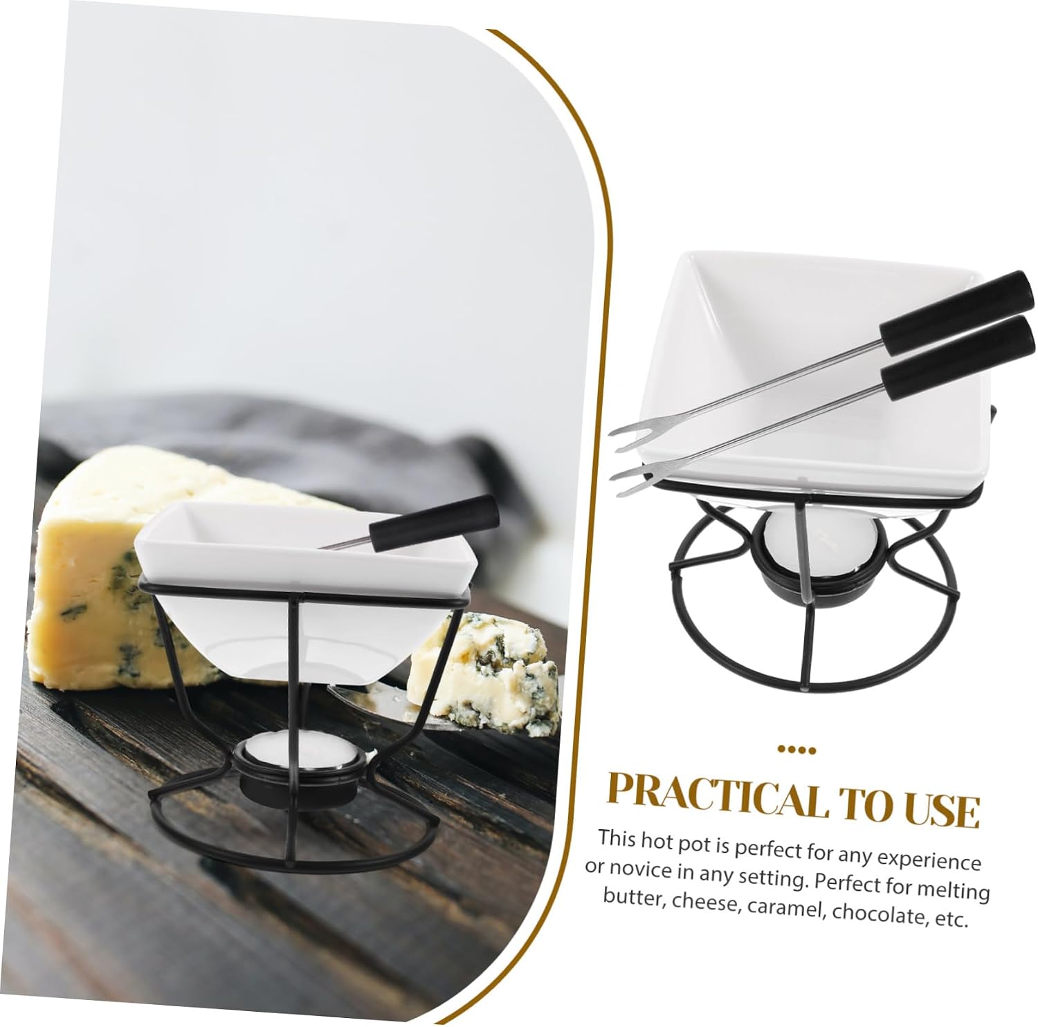 Amosfun Ceramic Chocolate Melting Pot Lid Cheese Fondue and Ice Cream Hot Pot Multi-Functional Baking Tool for DIY Desserts and Home Parties