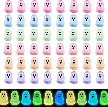 48PCS Mini Resin Ghosts Figurines Halloween Miniatures Glow in The Dark