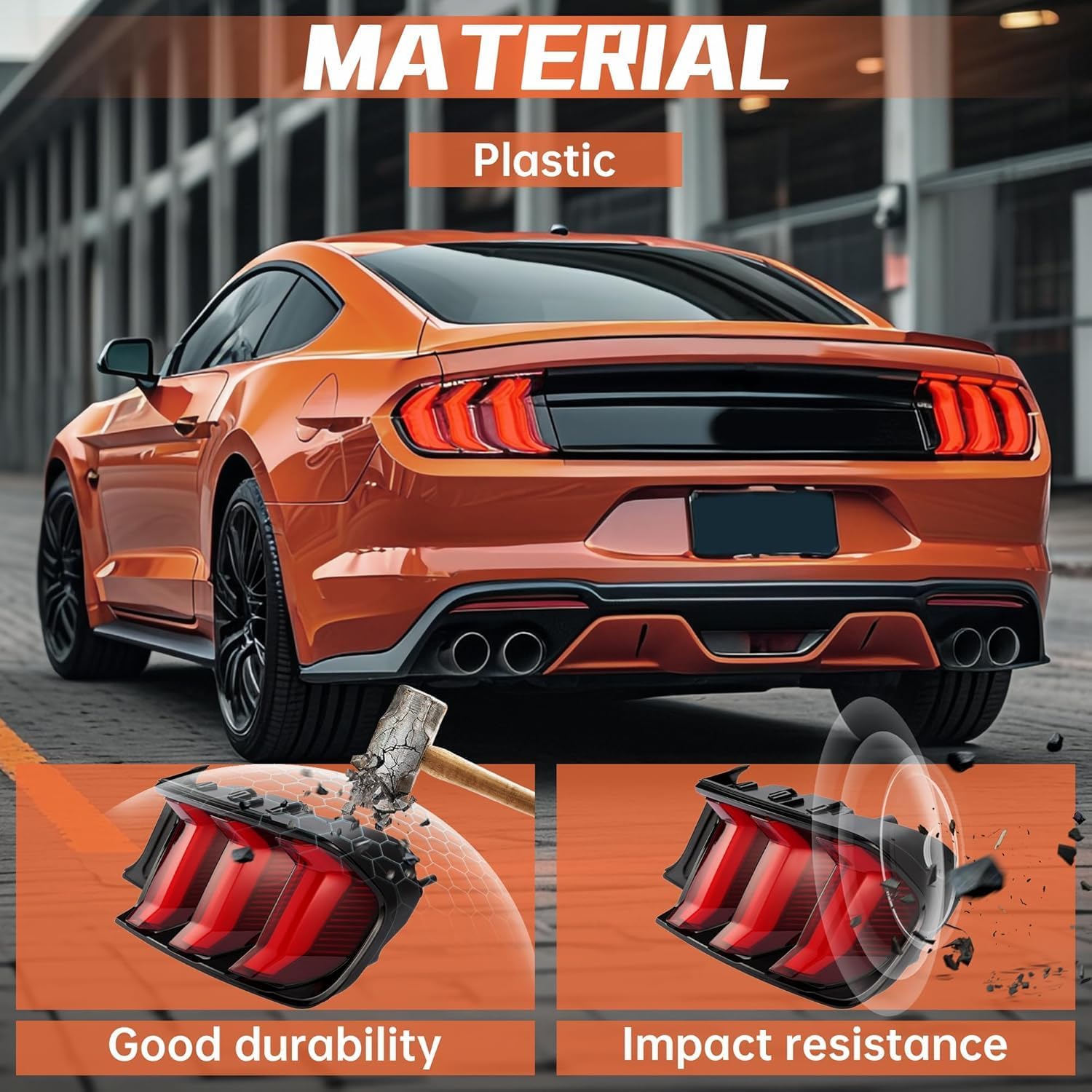 HECASA Tail Lights Compatible with 2015-2023 Ford Mustang Five Models Sequential Full LED Taillights Tail Lamp with LED Tube Turn Signal Left and Right (Red Lens+Black Housing)