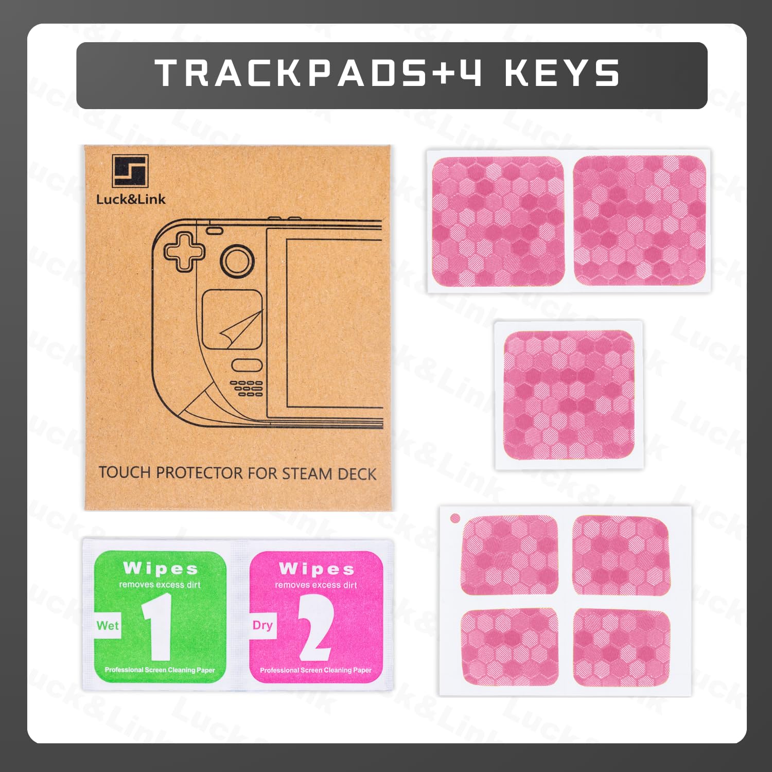 Protección táctil Etiquetas Steam Deck, almohadilla táctil y botón trasero para proteger la Pegatinas de textura de la piel de la steamdeck Touchpad Luck&Link (Touchpad+4 teclas, Panal de abejas-Rosa)