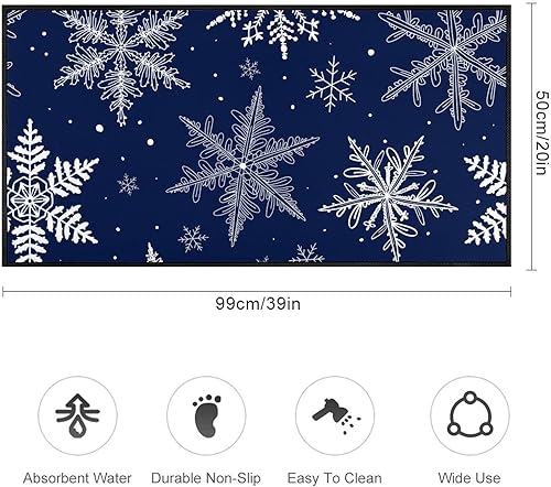 Miniatura 2 de Winetr - Alfombra de baño con copos de nieve de Navidad, color azul, antideslizante, lavable, para baño, hogar, oficina, granja, pasillo, fregadero,