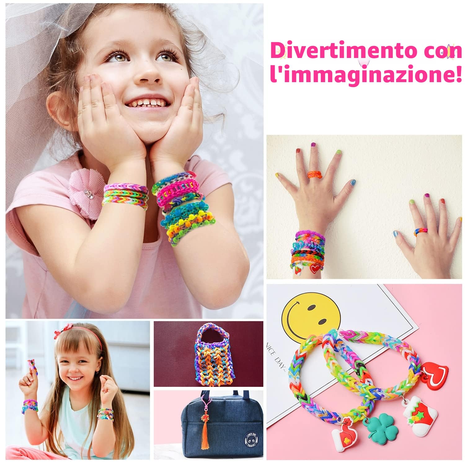Yestrong Elastici per Braccialetti, 2500+ Bracciale Elastici Colorati Loom Bands Kit 40 griglia, fai da te Bambina Elastici di Gomma Bracciale Lavorare
