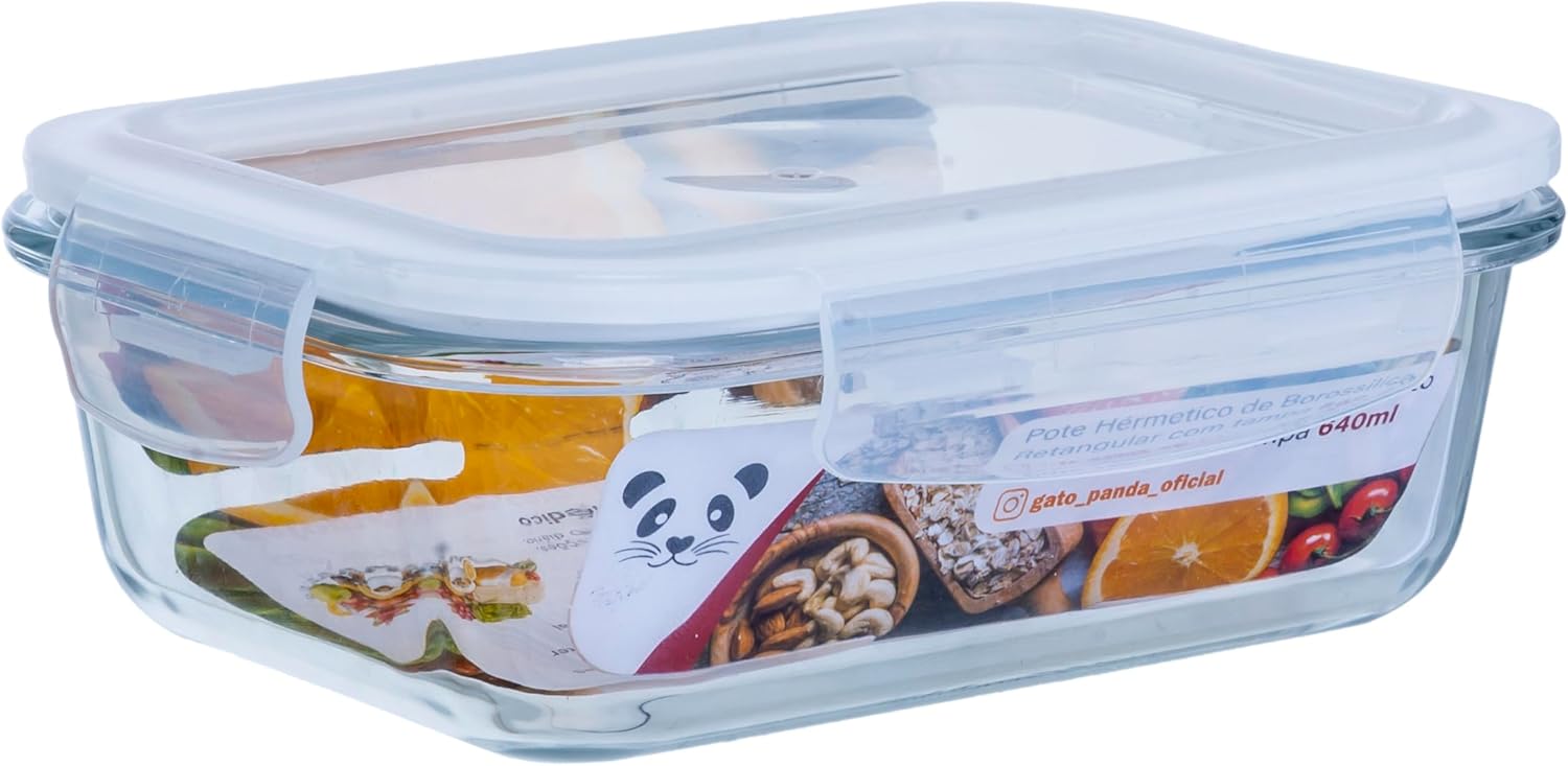 GATO PANDA Potes de Vidro Retangulares com Tampa Hermética, 640ml, Vidro Borossilicato, Kit com 4, 5, 6, 10 ou 12 Unidades (Branco) GATO PANDA Potes de Vidro Retangulares com Tampa Hermética, 640ml, Vidro Borossilicato, Kit com 4, 5, 6, 10 ou 12 Unidades (Branco)