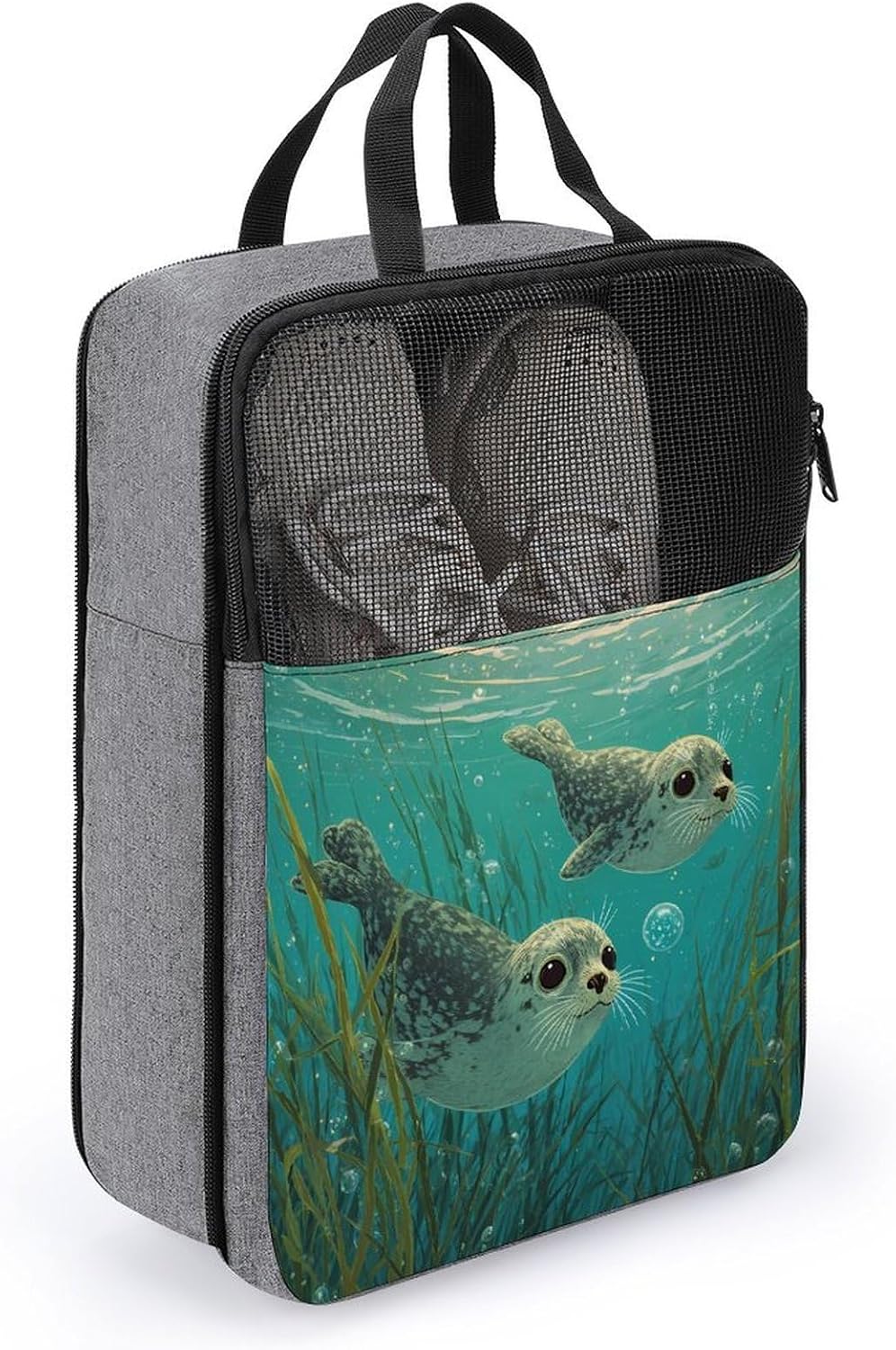 Seal Seagrass Bubbles Shoe Bag Organizer for Travel with Handle | printed,double zippered closure,for sneaker soccer cleats dance essentials