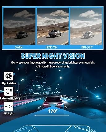 Car Dash Cam Front Rear 360 Full View 4K Dual Security 24HR Rechargeable 4 Channel Mirror Rearview Interior Auto Video On-Dash Mounted Driving Recorder Truck Electronics Accessory(64G)