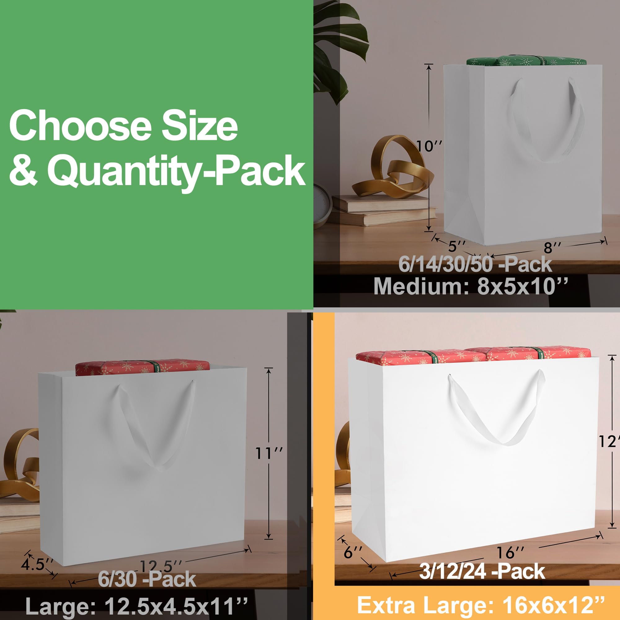 MOXARYSU White Gift Bags With Handles: 16x6x12 Inch 3pcs Extra Large White Paper Gags Bulk For Party Shopping Birthday Wedding