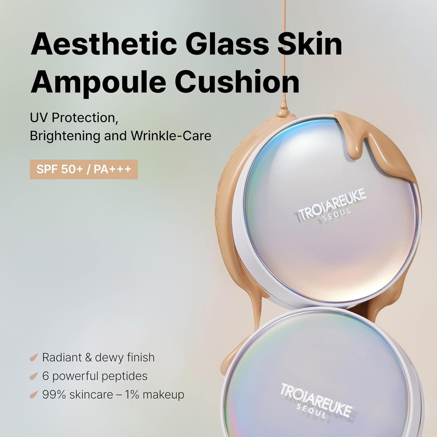 TROIAREUKE Seoul "Bridal" Cushion Foundation(#21, Pink Beige), Korean Cushion Foundation, K-Beauty, Hydrating, Long-lasting, Lightweight, Natural Finish, Anti-Aging, Moisture, Whitening, SPF 50+ - Image 2