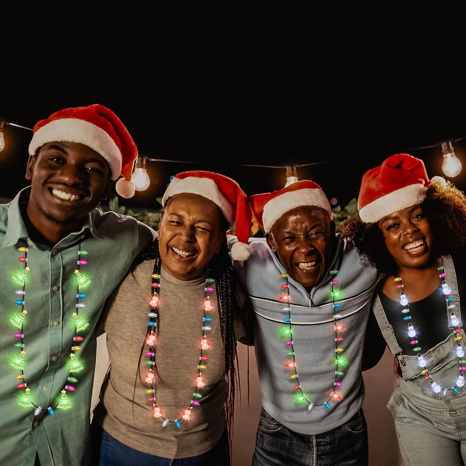 12PCS Bulbs Light Christmas Neckalce Light up, Light Christmas Neckalce Bulk with 3 Glow Styles, Snowman Strawberry Santa Tree Neckalces for Xmas Party Accessories Favors